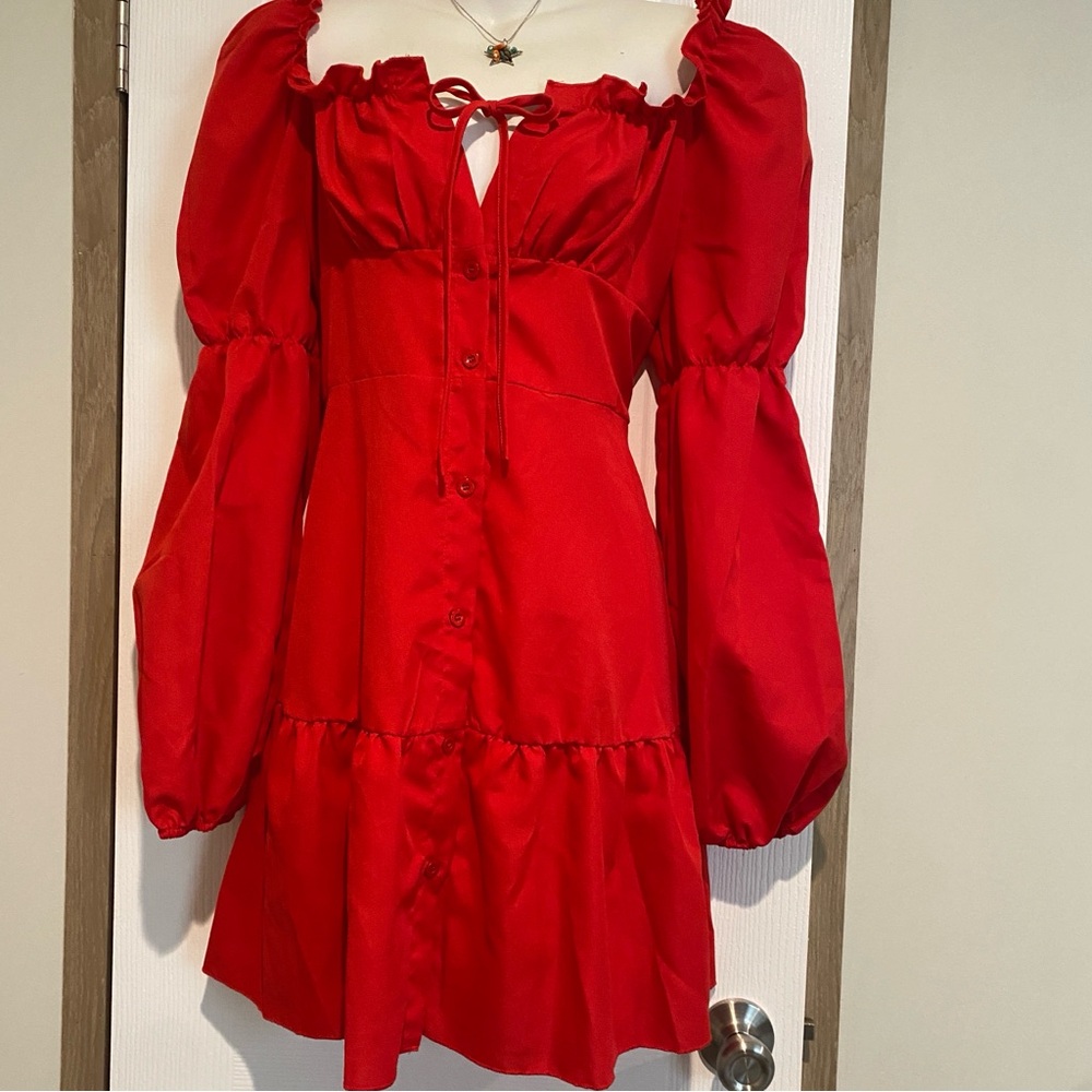 Renaissance Cottagecore off shoulder mini dress peasant puffed sleeve XL SHEIN
